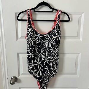 Tommy Bahama Reversible Coral and White Leaf Print Swimsuit